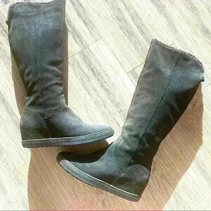 GEOX BLACK  SUEDE OVER THE KNEE LONG WEDGE BOOTS SIZE 9